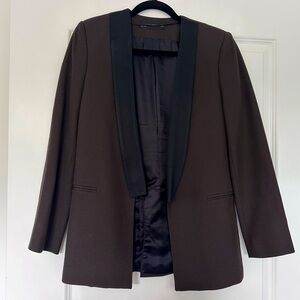 Zara (M) Chocolate Brown Blazer with Black Tuxedo Collar- Relaxed Fit, Fall
